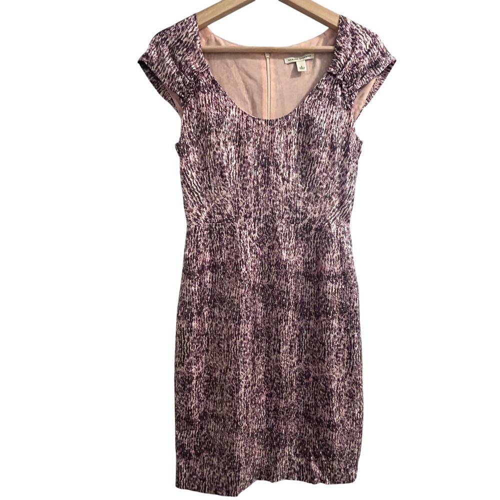 Banana Republic Womens Purple Abstract 100% Silk Cap Sleeve Size 2 Dress